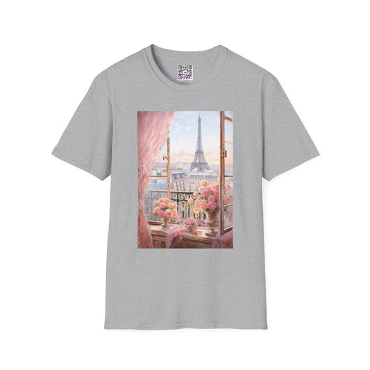 Paris Balcony Floral T-Shirt — Eiffel Tower Morning View