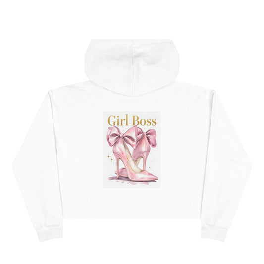 Girl Boss Crop Hoodie — Pink Heels & Bows Fashion Cropped Sweatshirt