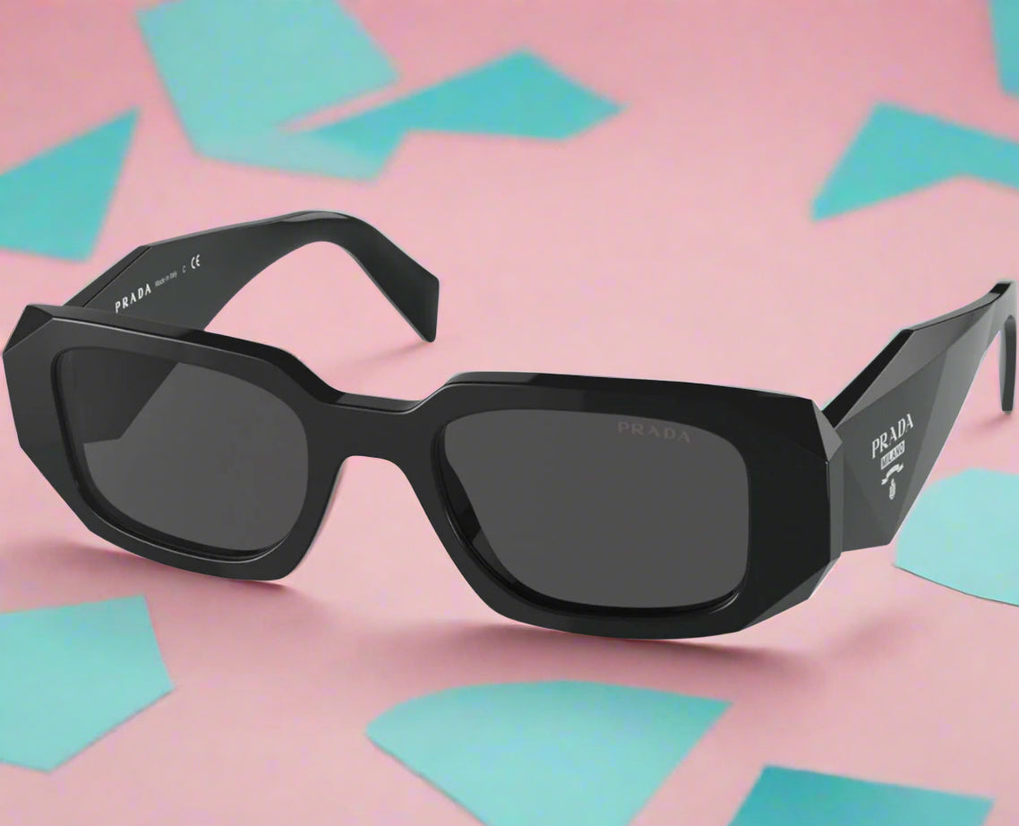 Prada Black Rectangle Sunglasses PR 17WS 49MM, Dark Grey Lenses