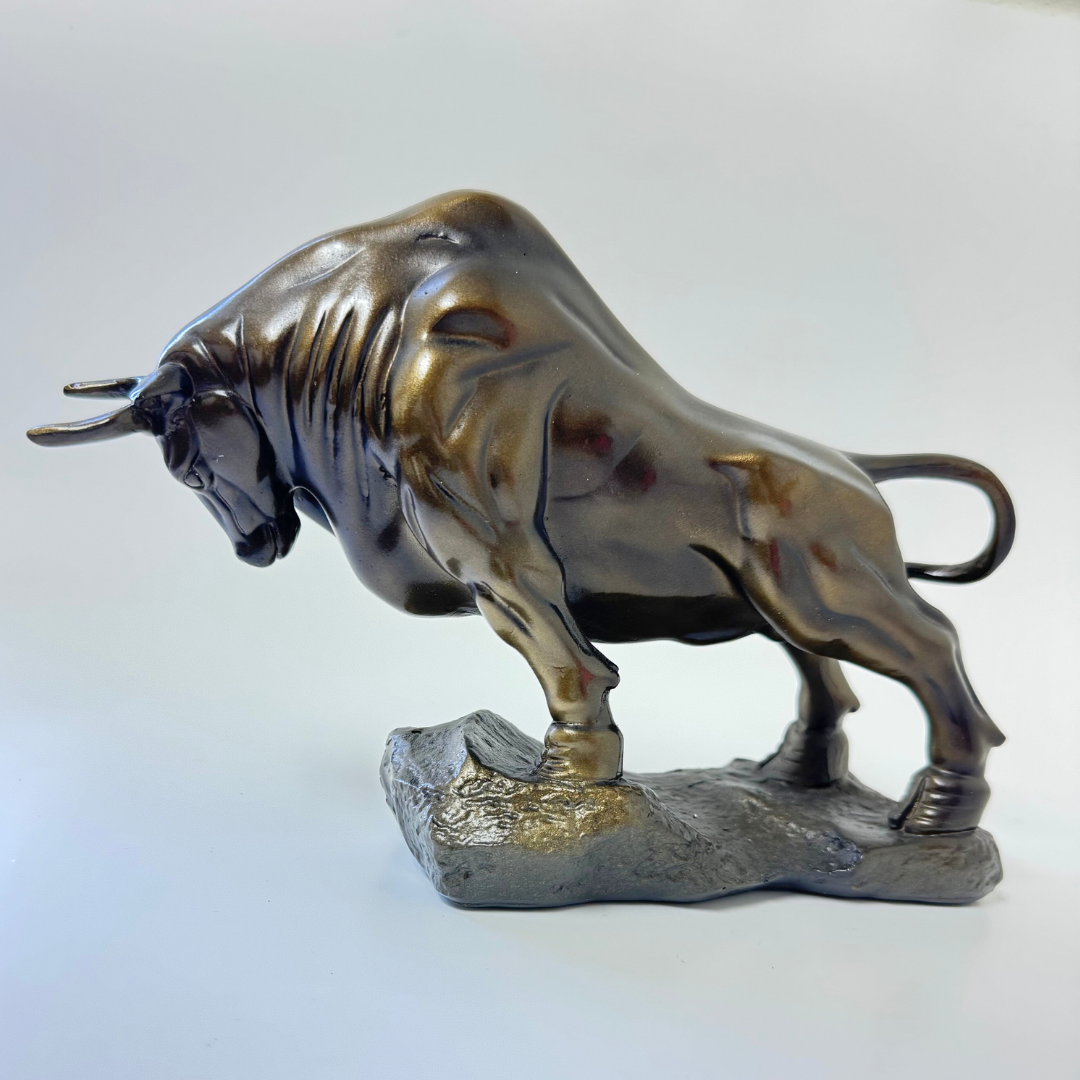 Charging Bull Statue – 9” Bronze Finish Figurine for Wealth, Strength & Success – Office Desk, Home Decor, Stock Market Gift