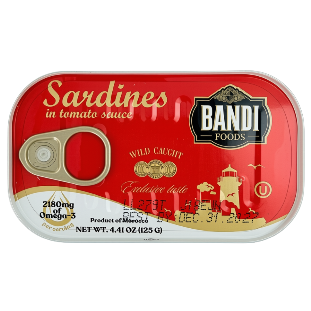 Bandi Foods Wild Caught Sardines Variety Pack, Tomato Sauce and Vegetable Oil, 4.41 oz Each, 6 Pack