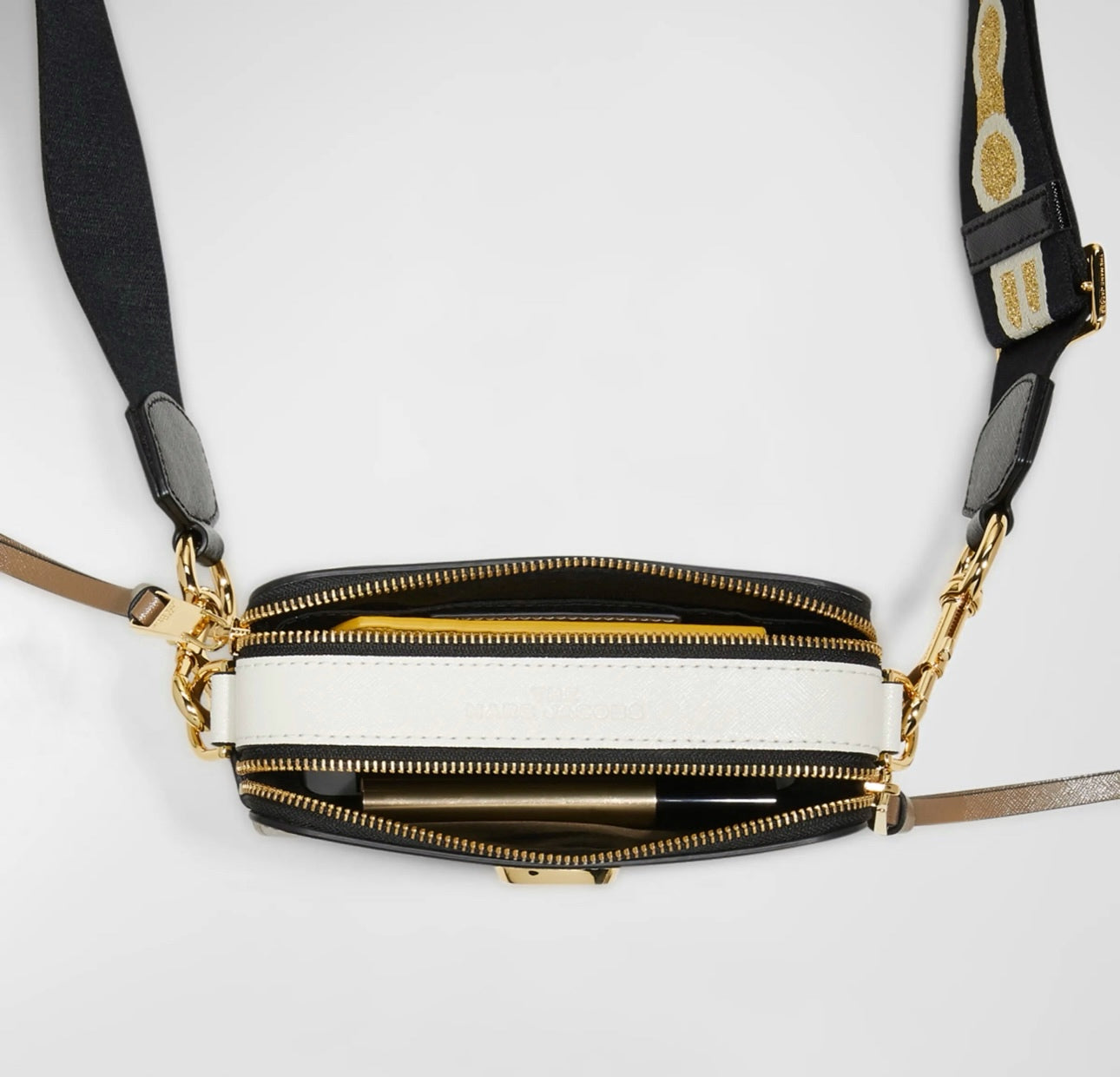 Marc Jacobs The Snapshot Dark Beige&White Color block Shoulder Bag, French Grey Multi Crossbody