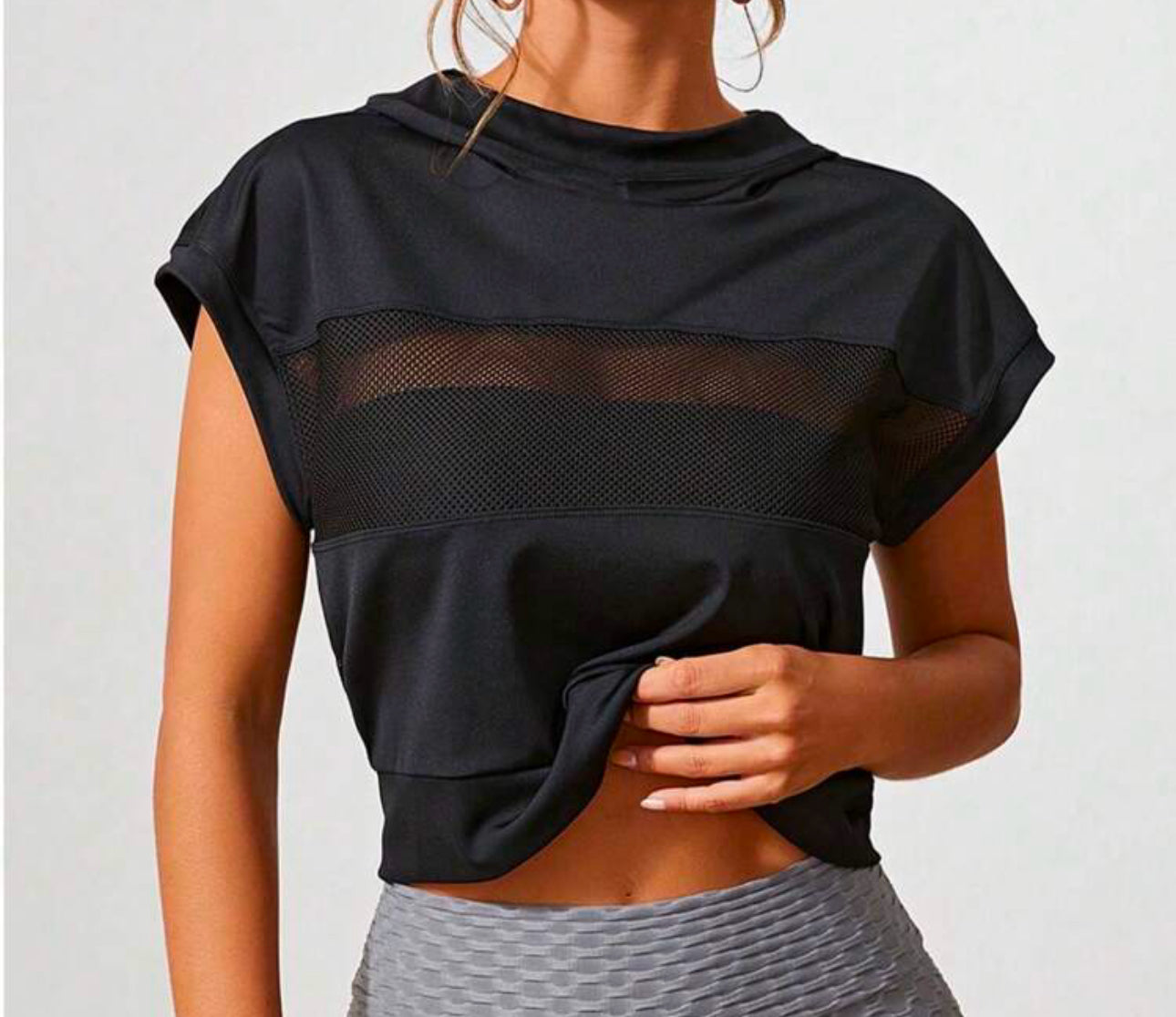 Black Sport Sweatshirt with Hood, Bat Sleeve, and Breathable Net Inserts
