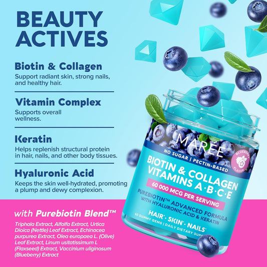 Hair, skin and nails no-sugar vitamins, 60 gummy gems
