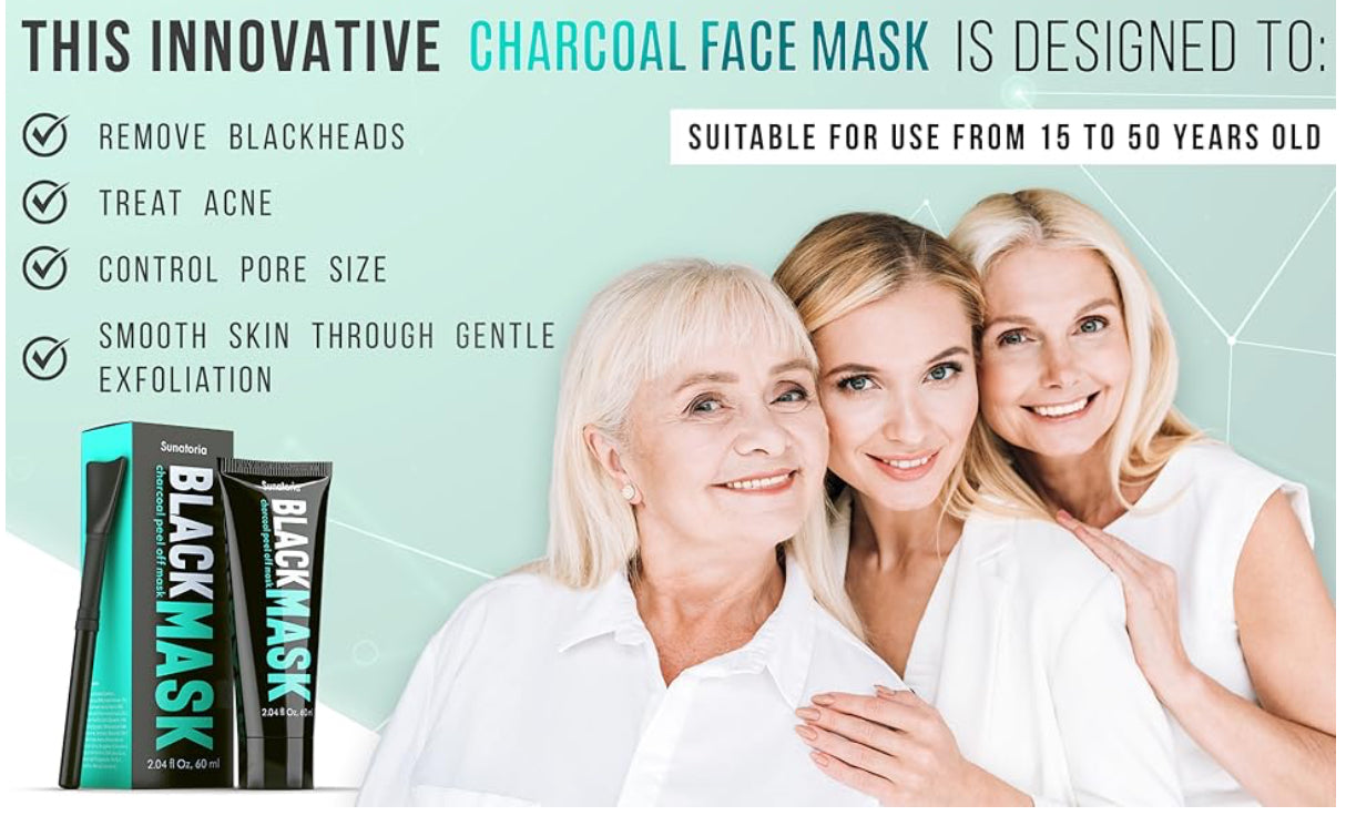 Blackhead Remover Face Mask, Activated Charcoal Peel Off Mask, All Skin Types