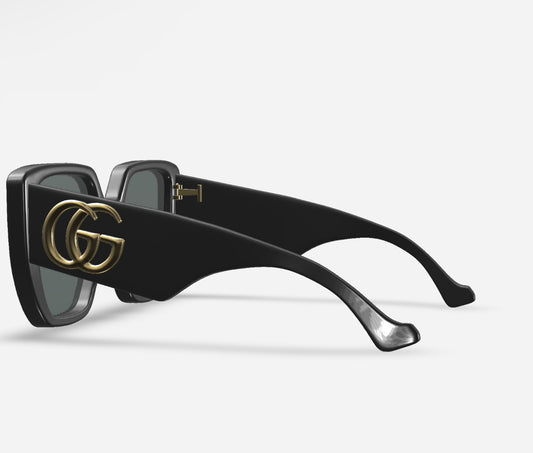 Gucci Geometric Sunglasses 003 Black Frame Gold logo, Dark Grey Lenses 54mm, GG0956S