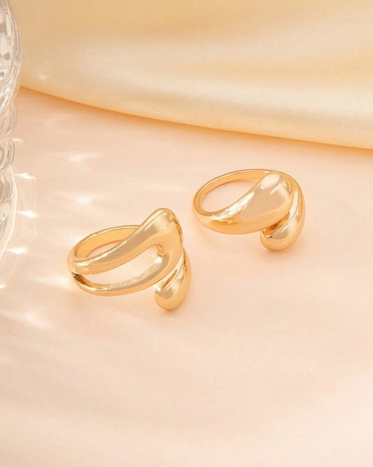 Chunky Gold Teardrop Open Rings Set for Women – Trendy Elegant Fashion Jewelry