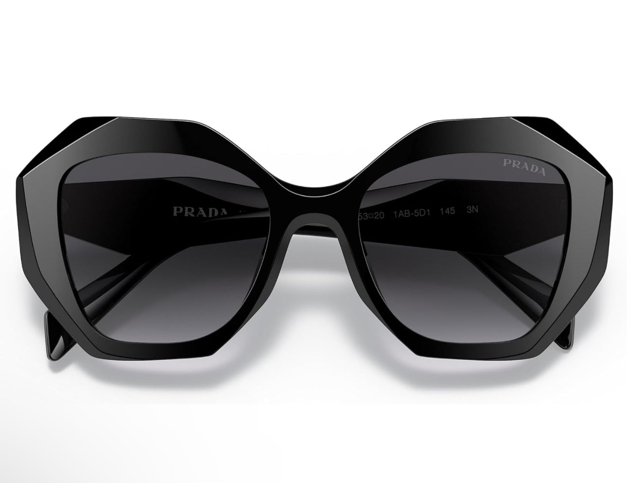 Prada PR16WS 1AB5D1 Black Geometric Sunglasses with Grey Gradient Lens + Case