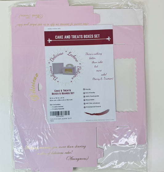 Pink Sturdy Cake Box with Clear Window and Carrying Handles on top, Golden quotes
