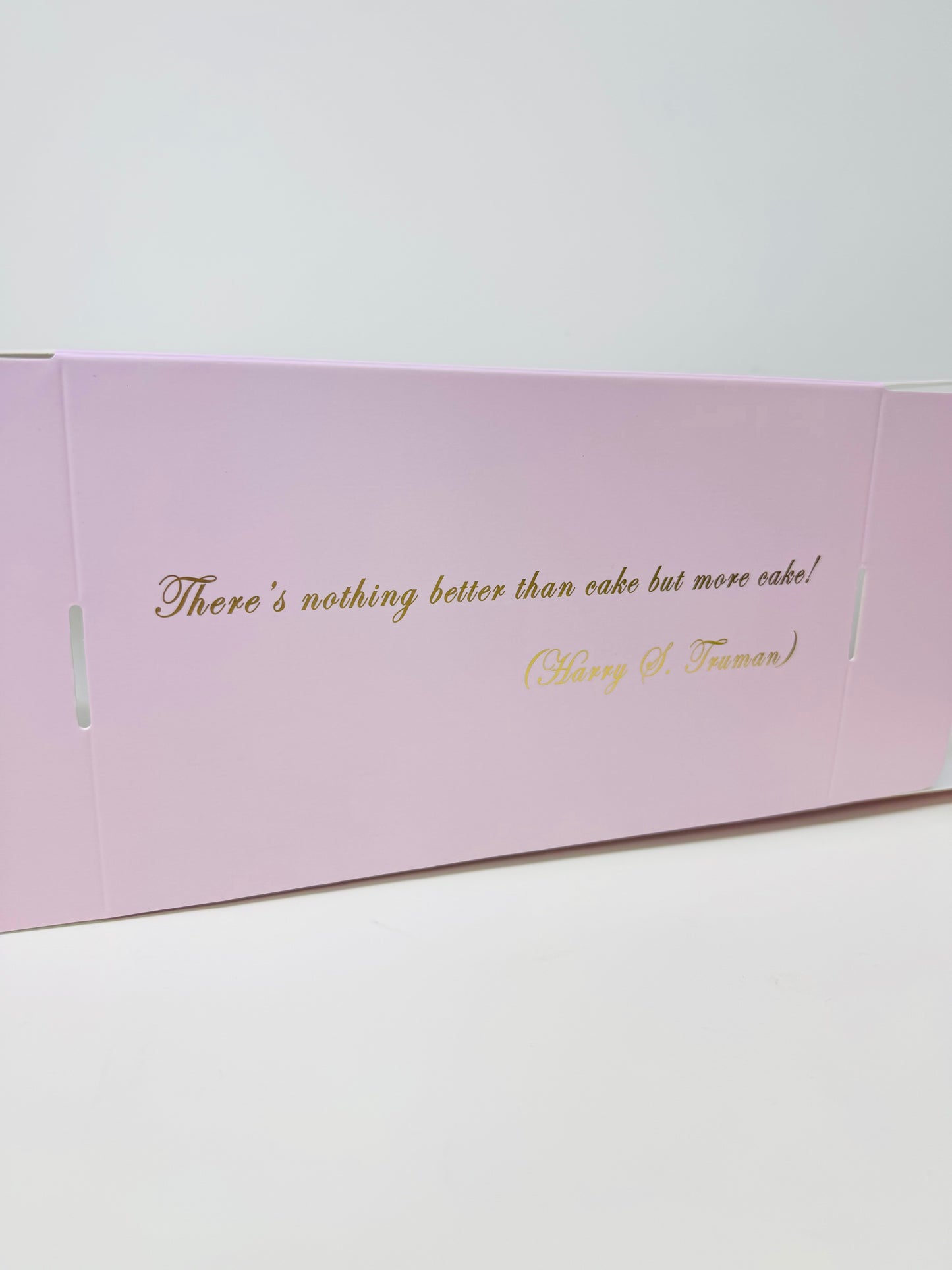 Pink Sturdy Cake Box with Clear Window and Carrying Handles on top, Golden quotes