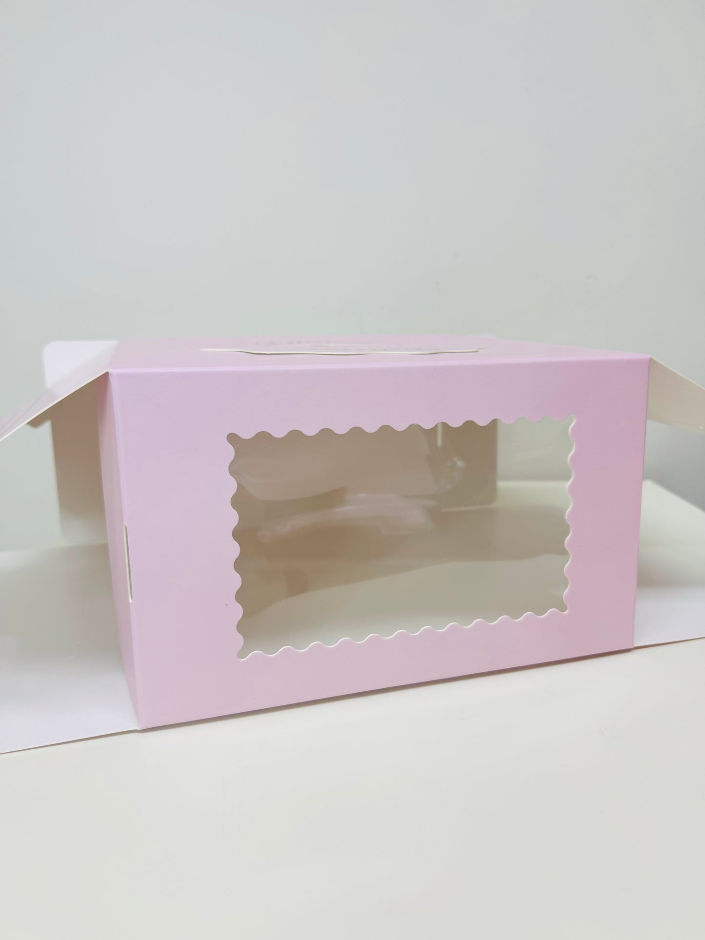 Pink Sturdy Cake Box with Clear Window and Carrying Handles on top, Golden quotes