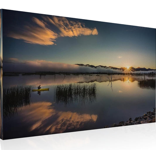 XL Wall Art Framed Tranquil Peaceful Sunrise Over Lake Canvas Picture Artwork