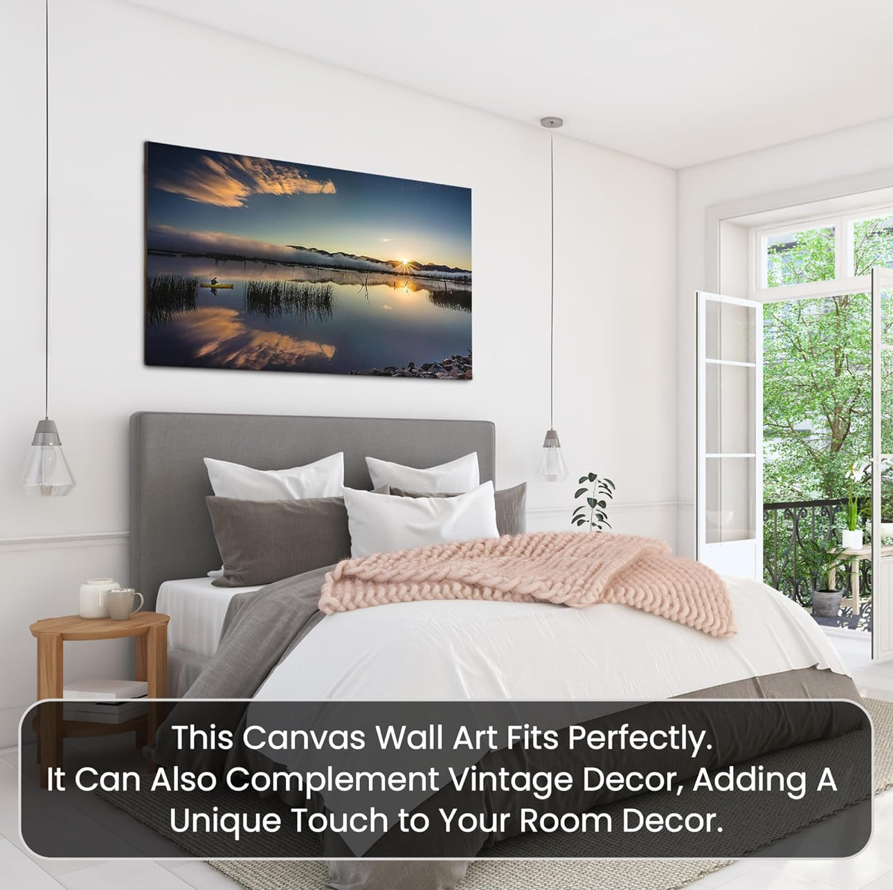 XL Wall Art Framed Tranquil Peaceful Sunrise Over Lake Canvas Picture Artwork