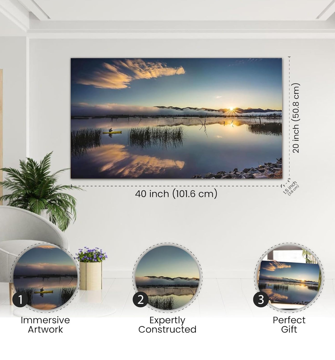 XL Wall Art Framed Tranquil Peaceful Sunrise Over Lake Canvas Picture Artwork