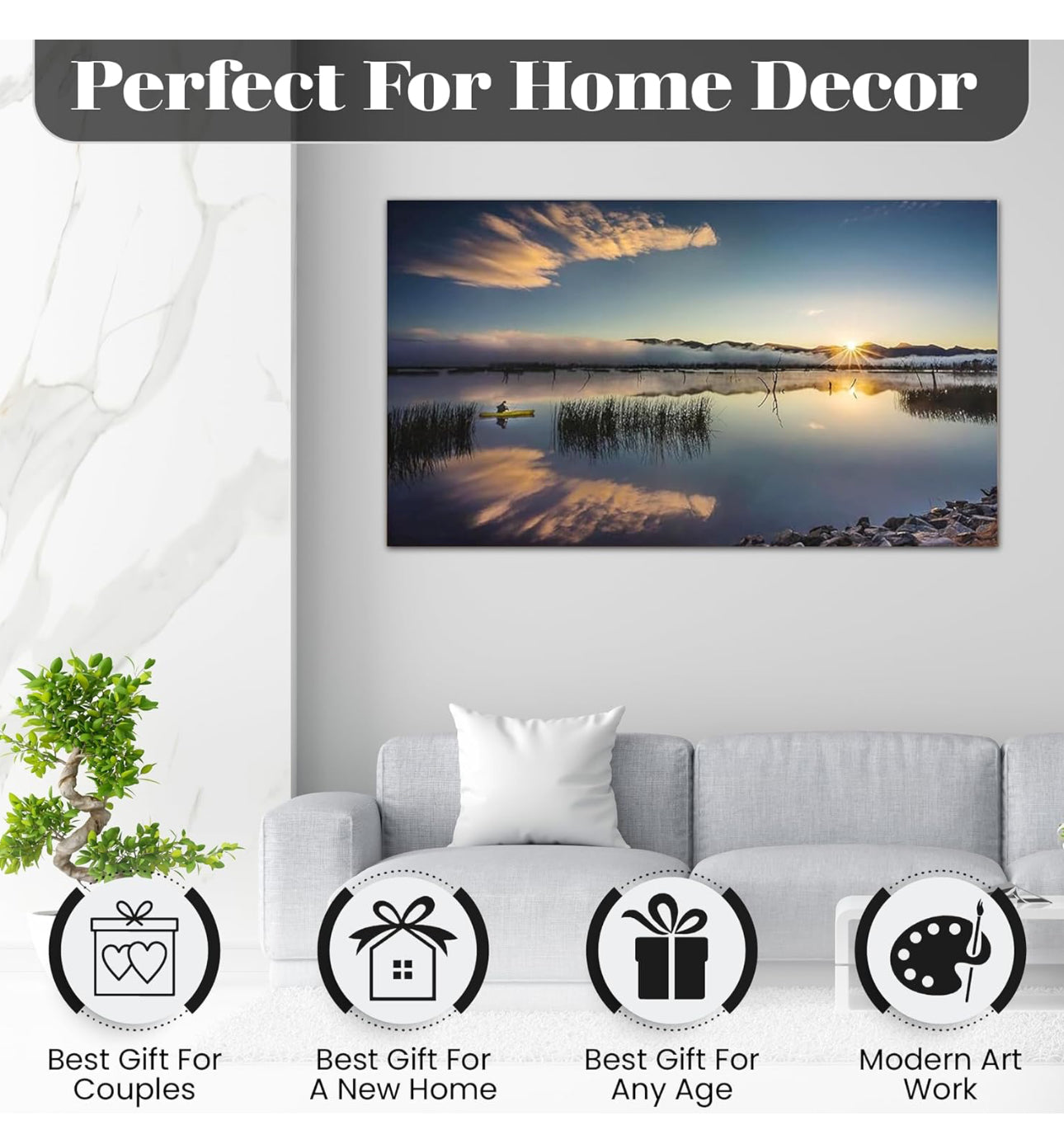 XL Wall Art Framed Tranquil Peaceful Sunrise Over Lake Canvas Picture Artwork