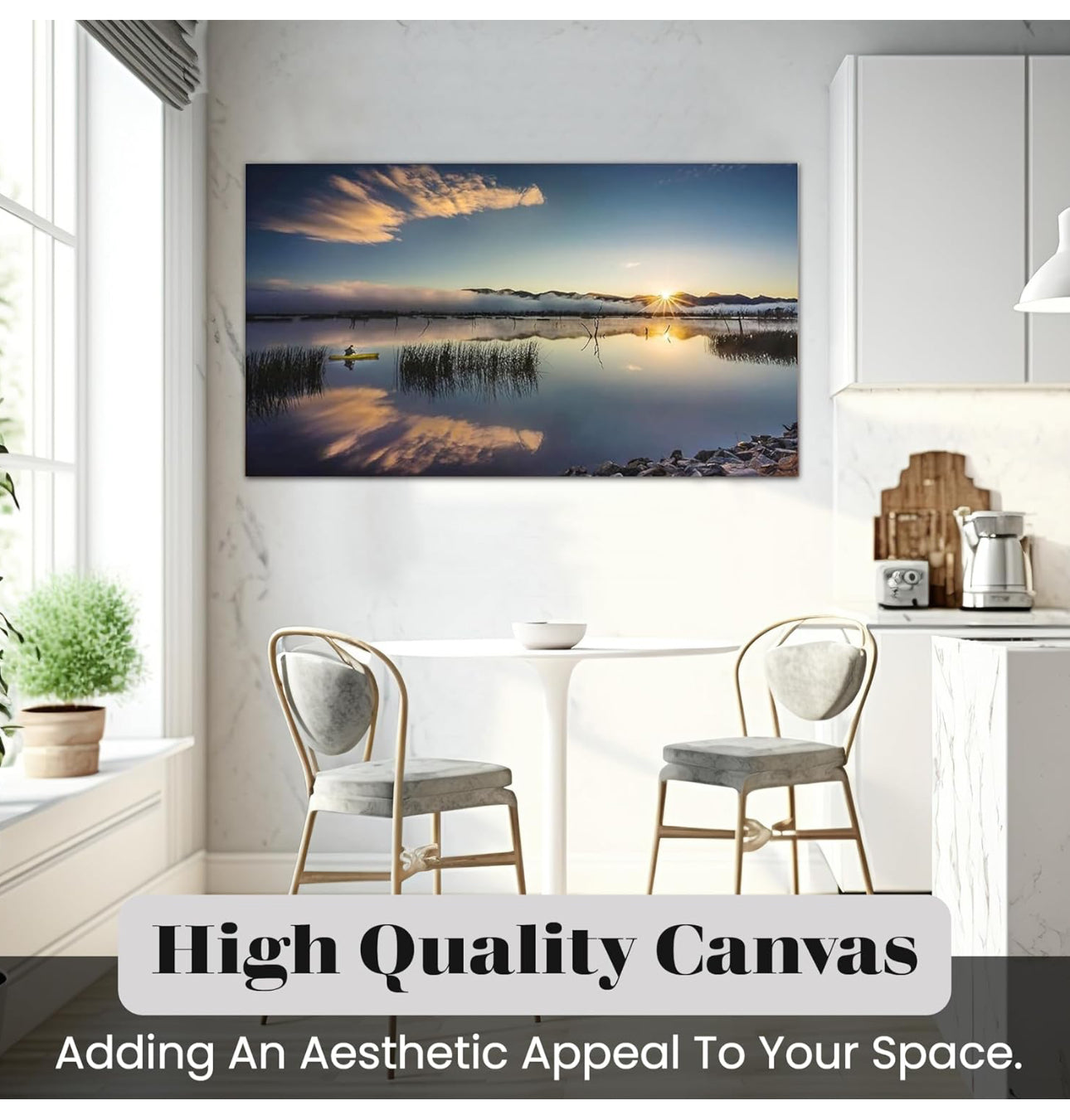 XL Wall Art Framed Tranquil Peaceful Sunrise Over Lake Canvas Picture Artwork