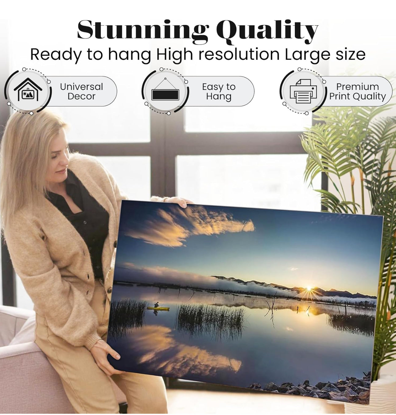 XL Wall Art Framed Tranquil Peaceful Sunrise Over Lake Canvas Picture Artwork