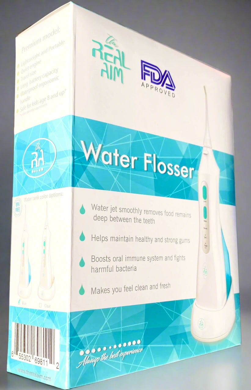 The Real Aim Cordless Rechargeable Water Flosser for teeth cleaning and gum massage, Oral irrigator for brace care