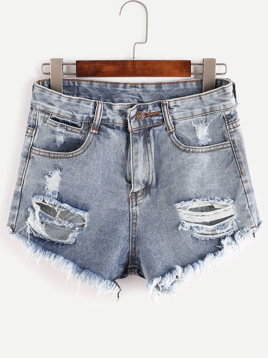 Light Blue Washed Distressed Frayed Jeans Shorts Denim Womenswear Trend