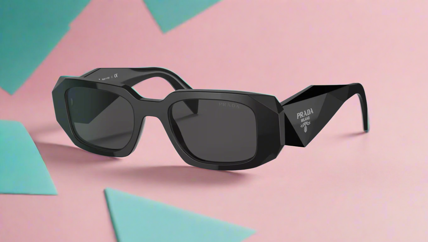 Prada Black Rectangle Sunglasses PR 17WS 49MM, Dark Grey Lenses