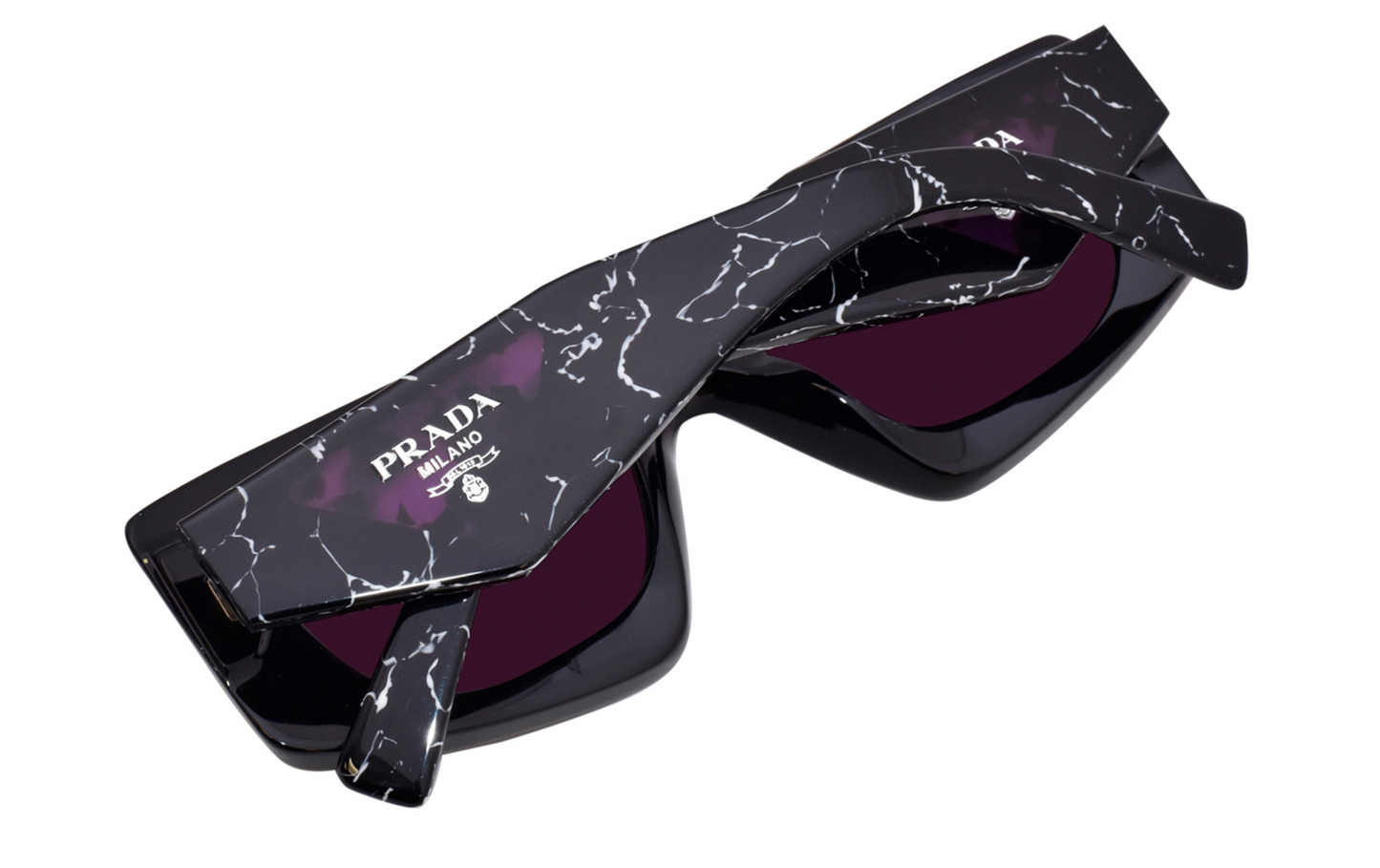 Prada Sunglasses Irregular Black Frame Purple Mirror Lens PR 15YS 1AB07Q with Case