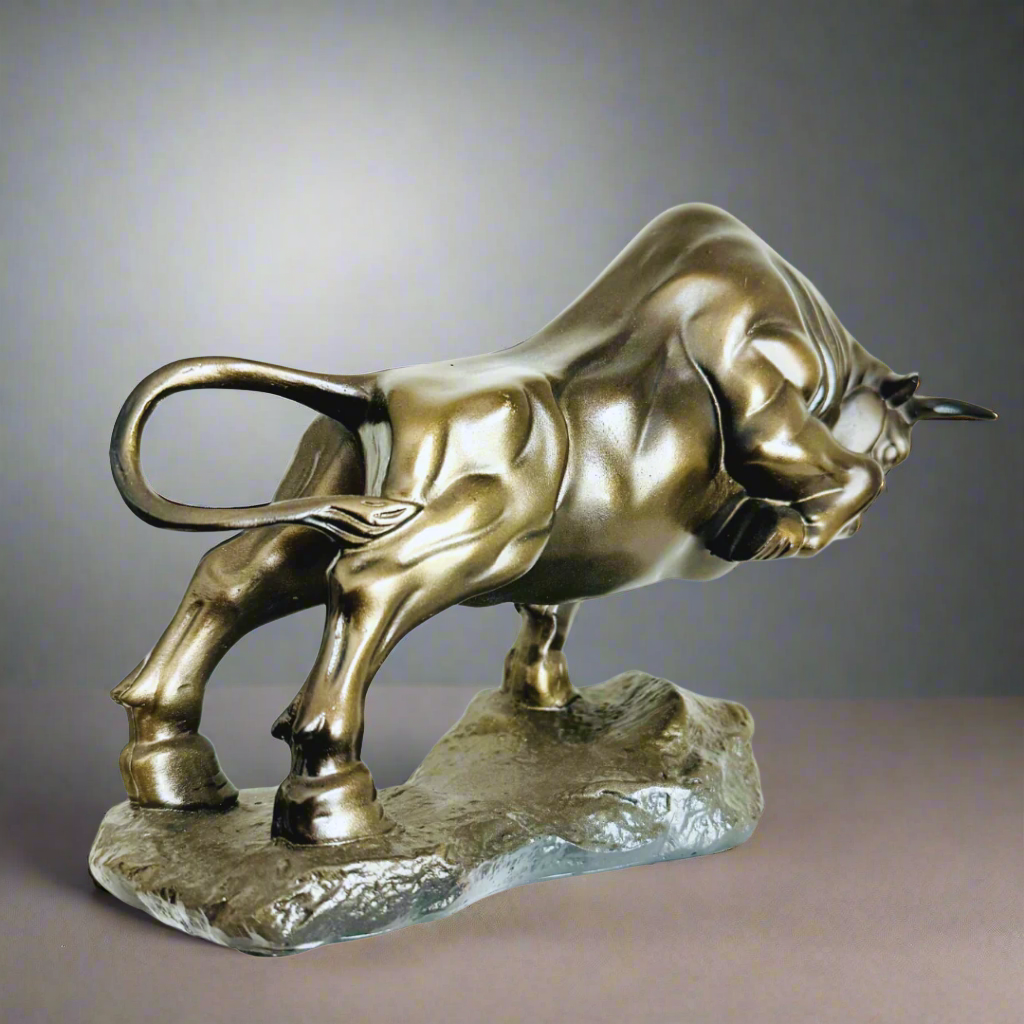 Charging Bull Statue – 9” Bronze Finish Figurine for Wealth, Strength & Success – Office Desk, Home Decor, Stock Market Gift