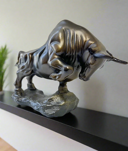 Charging Bull Statue – 9” Bronze Finish Figurine for Wealth, Strength & Success – Office Desk, Home Decor, Stock Market Gift
