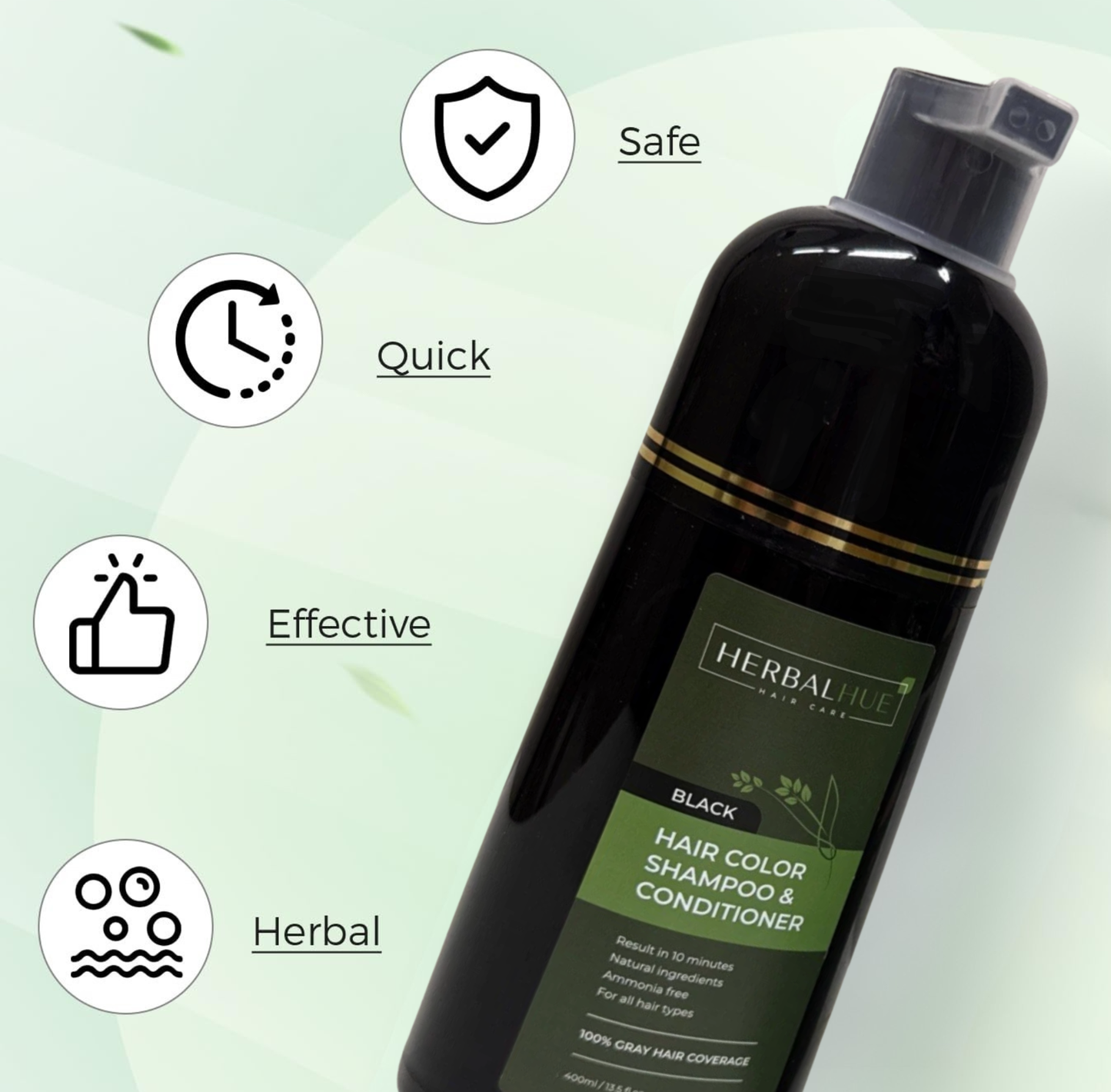 Black Hair Dye Shampoo for Gray Hair, Semi-Permanent Hair Color Shampoo for Women and Men, Herbal Ingredients, 100% Grey Coverage