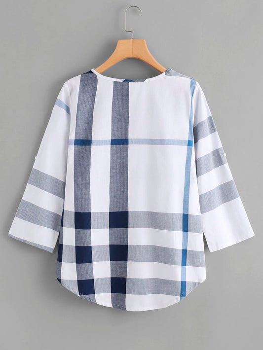 Plaid Cotton Long Sleeve Blouse