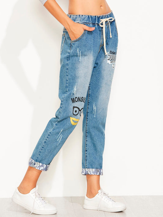 Denim Jeans with Printed Logo