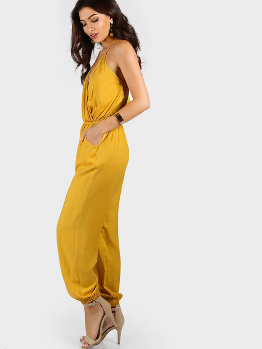 Cotton Warm Yellow Sleeveless Jumpsuit