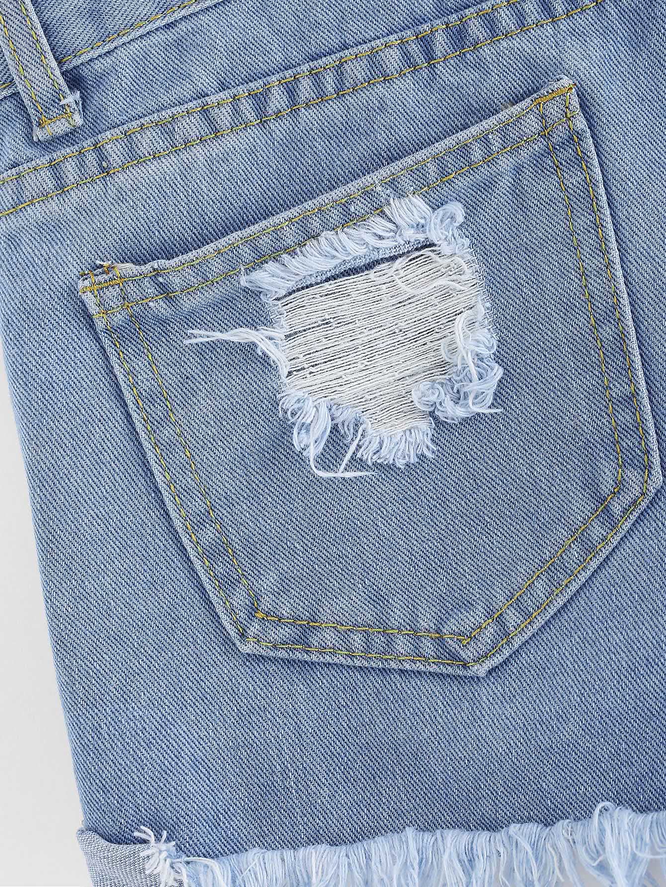 Trendy Light Blue Ripped Denim Shorts with Pearl Embellishments – Casual Jean Shorts for Women