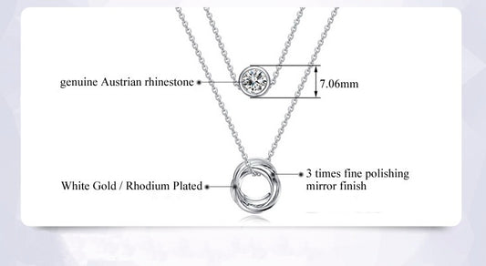 High Quality Double Layered Link Chain with Round Crystal Pendant