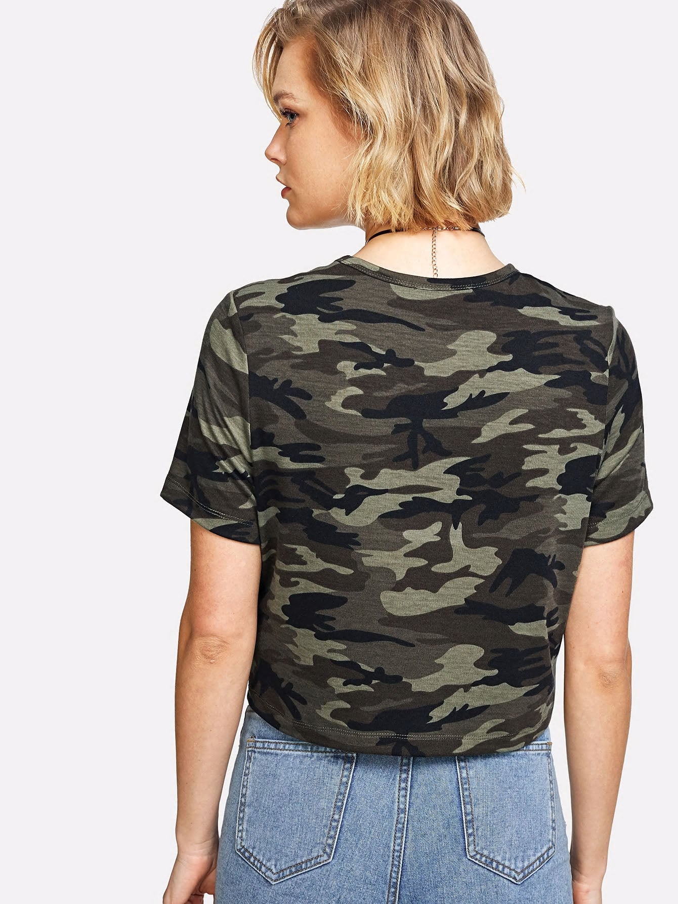 Navy Green Croped Graphic T-shirt
