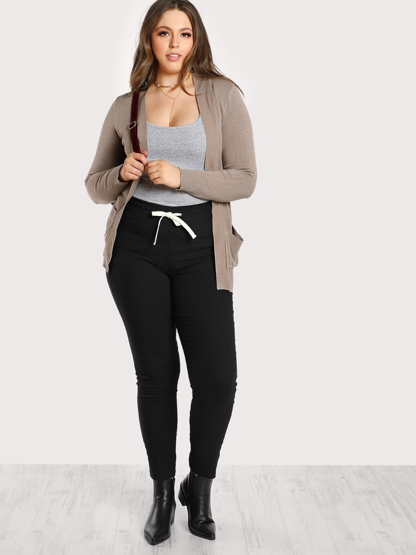 Black Cotton Drawstring Skinny Pants for Women