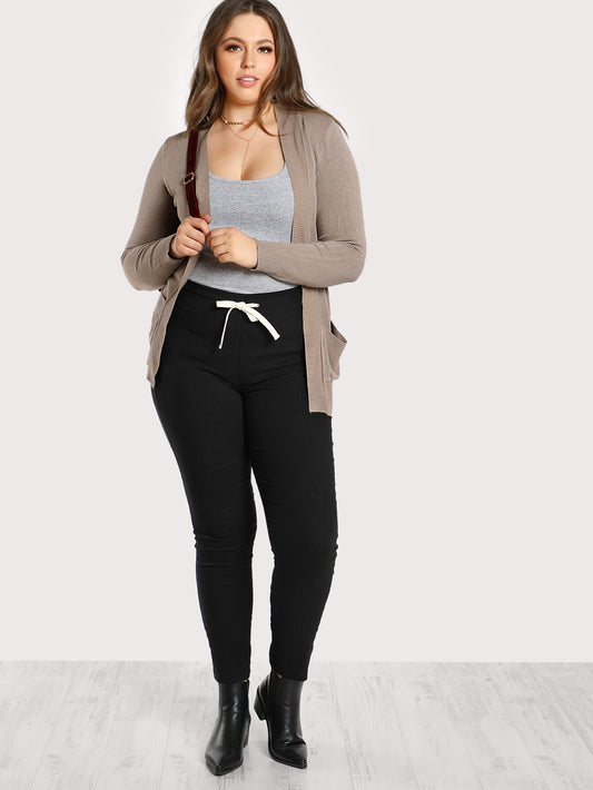 Black Cotton Drawstring Skinny Pants for Women