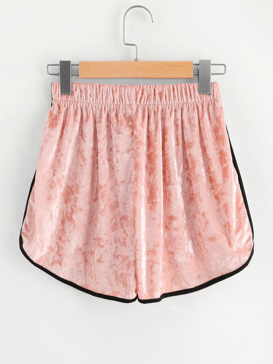 Pale Pink Velvet Tulip Hem Shorts