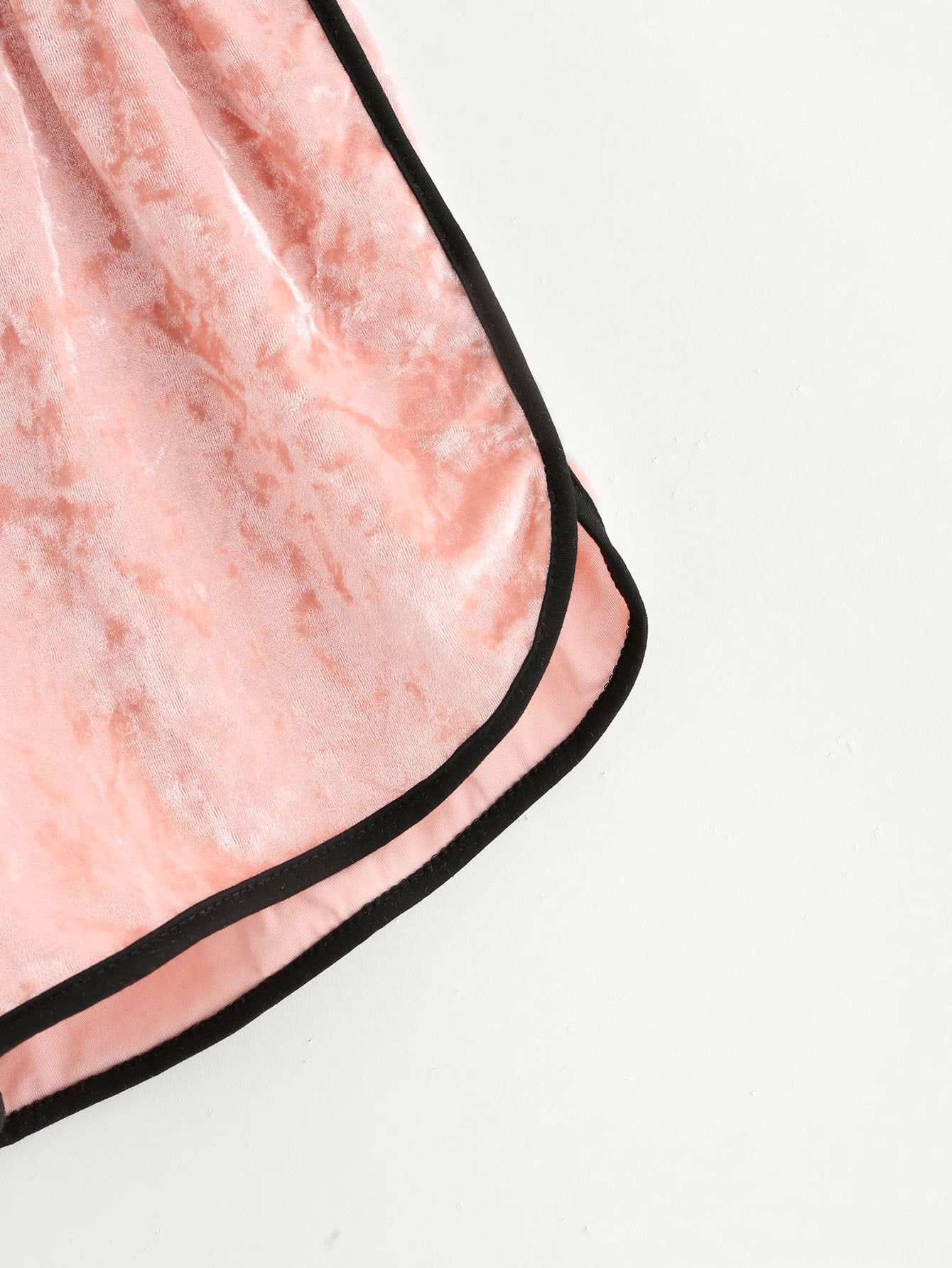 Pale Pink Velvet Tulip Hem Shorts