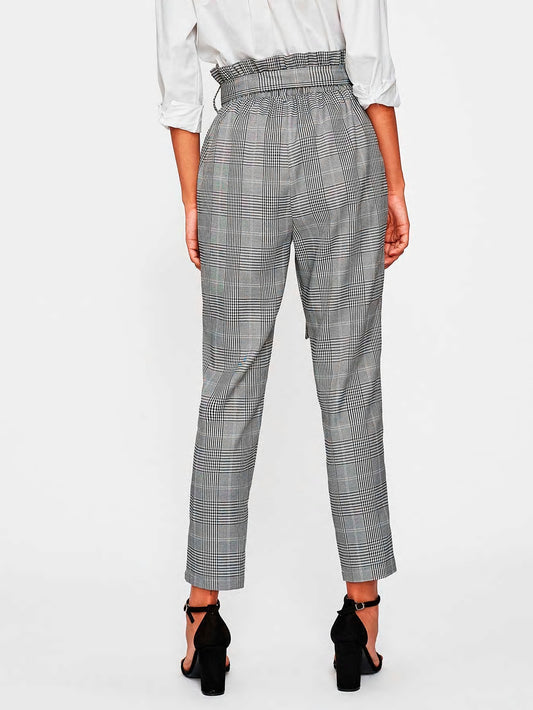 Grey High Waist Ruffle Pants with Tie Belt
