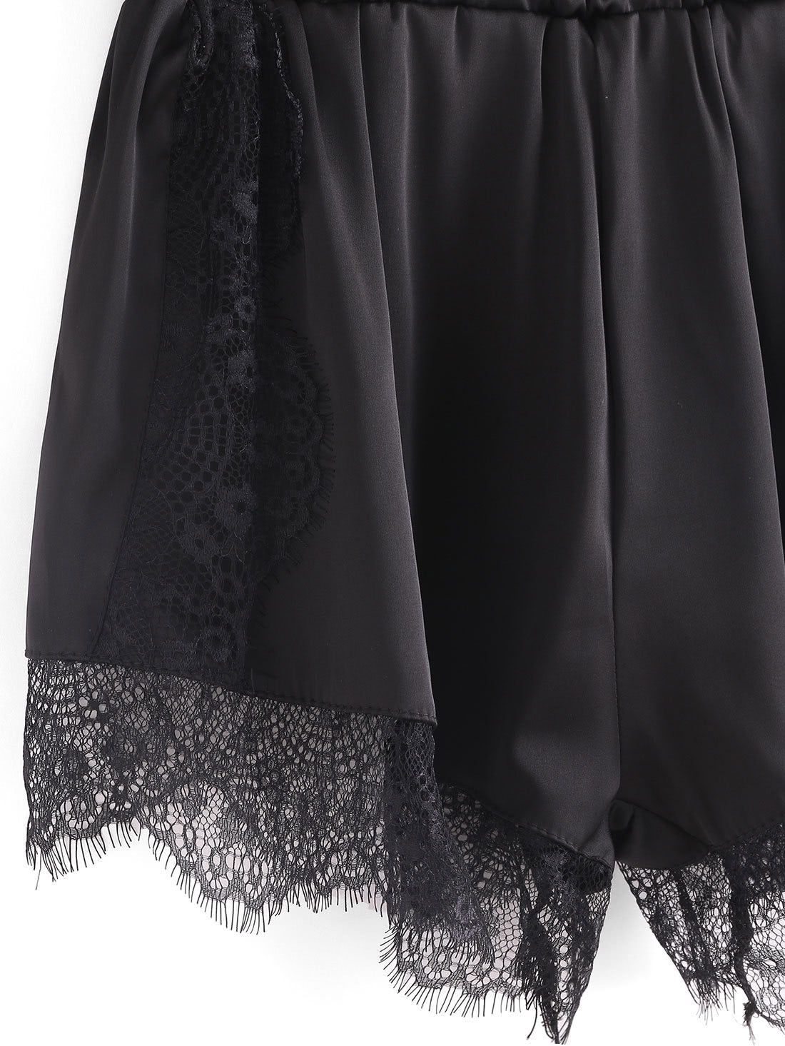 Black Lace Trim Satin Night Shorts