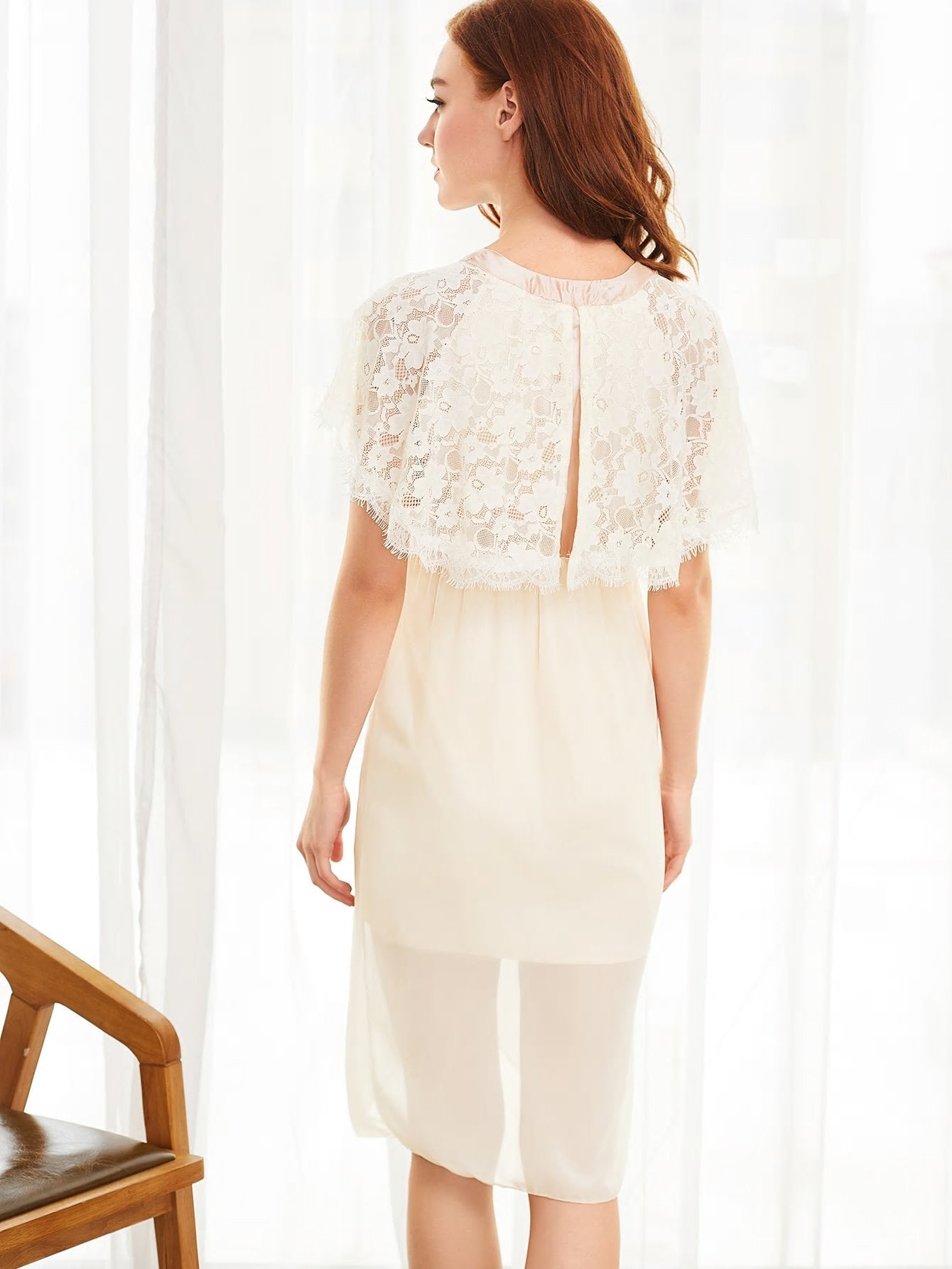 Silky touch Lace Cape Layered Nightgown