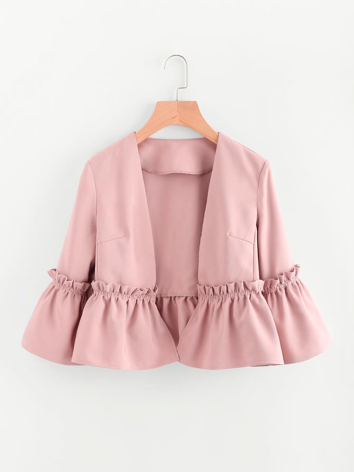 Ruffled Pale Pink Long Sleeve Jacket