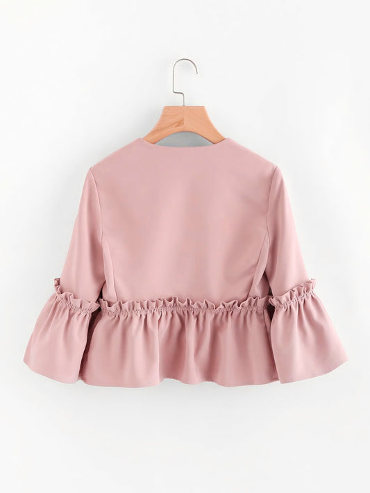 Ruffled Pale Pink Long Sleeve Jacket