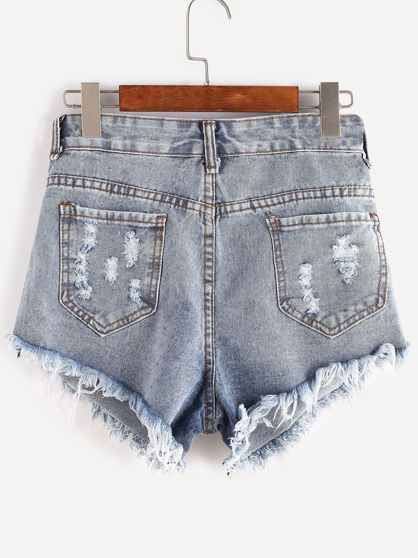 Light Blue Washed Distressed Frayed Jeans Shorts Denim Womenswear Trend