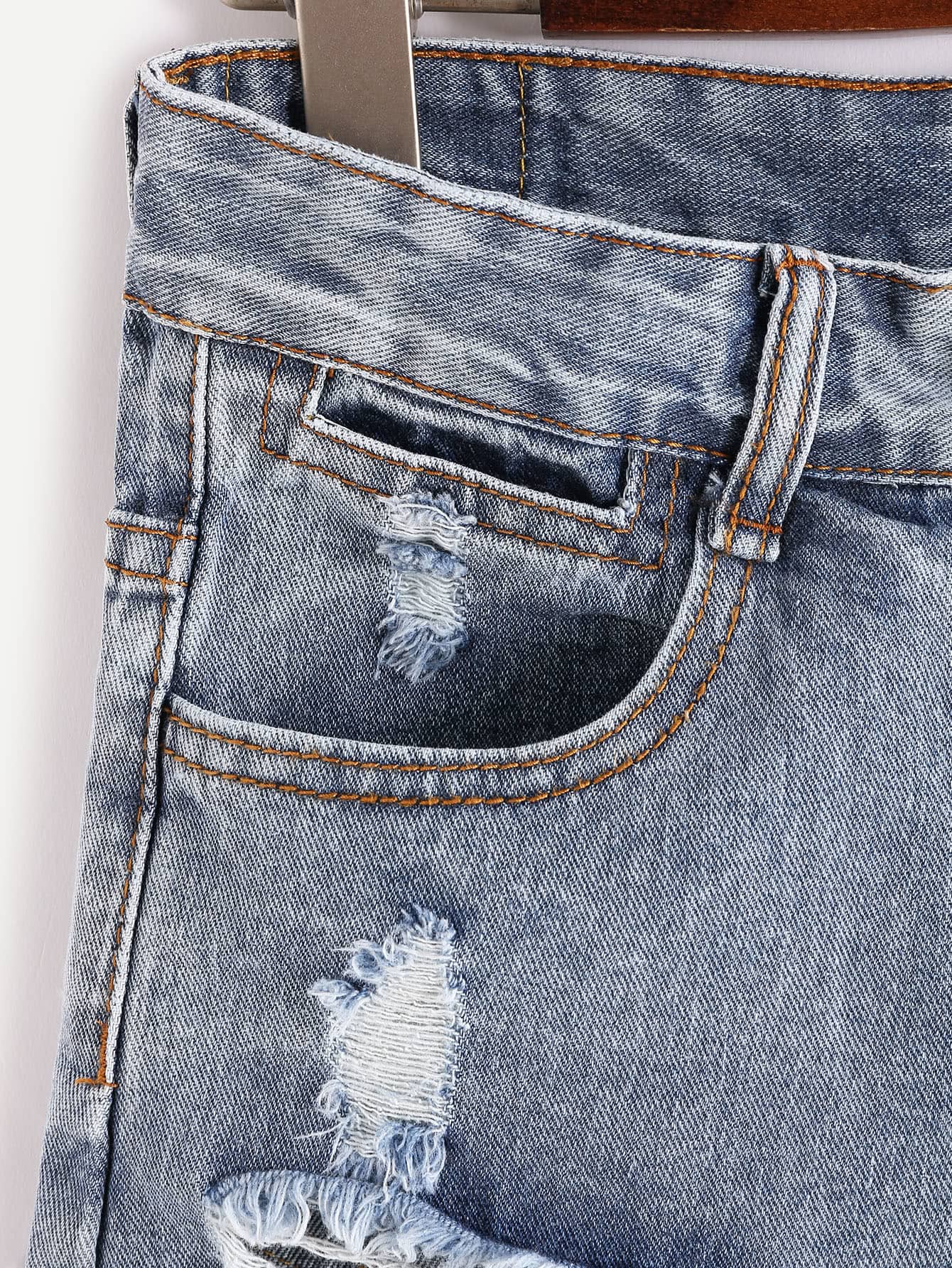 Light Blue Washed Distressed Frayed Jeans Shorts Denim Womenswear Trend