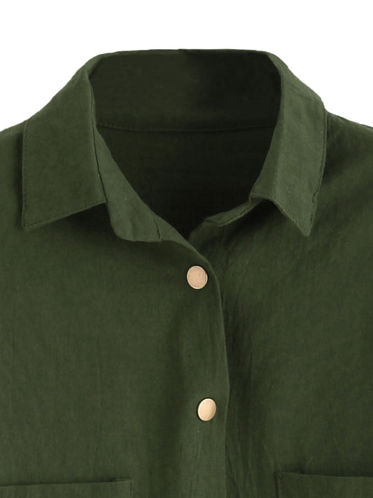 Green Shirt with Double Patch Pockets and Golden Buttons