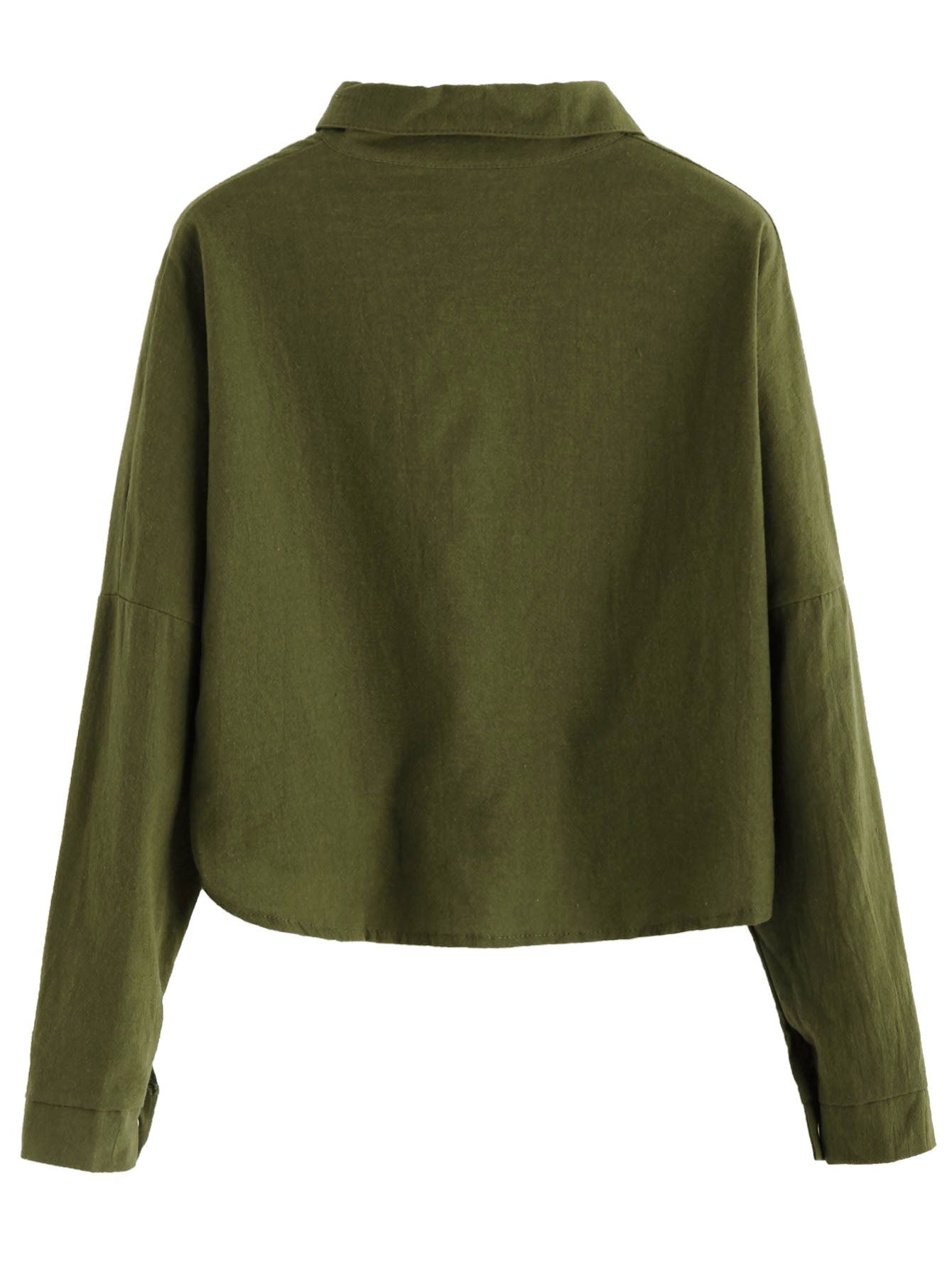 Green Shirt with Double Patch Pockets and Golden Buttons