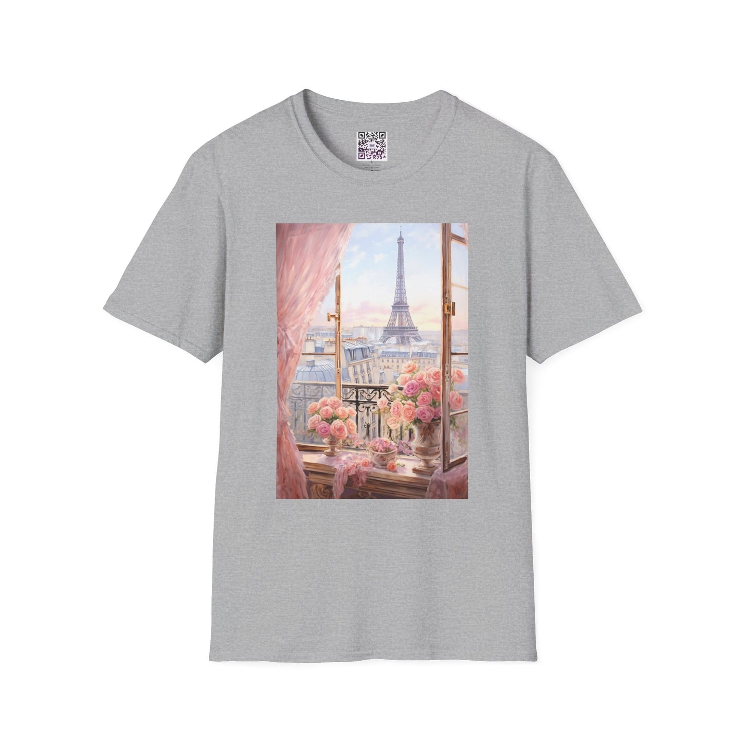 Paris Balcony Floral T-Shirt — Eiffel Tower Morning View