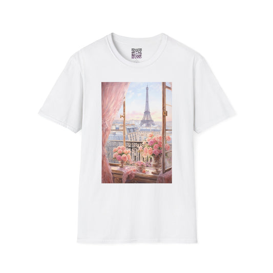 Paris Balcony Floral T-Shirt — Eiffel Tower Morning View