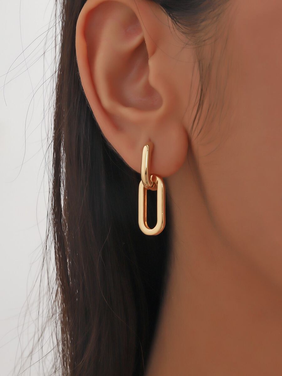 Paperclip Link Earrings Gold Platted Double Hoop Earrings, Drop Dangle Earrings for Women